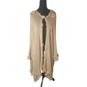 Boho Crochet Duster Cardigan Womens OSFM Beige Long Floral Knit